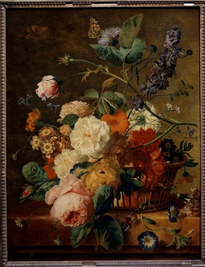 Blomkorg med fjärilar. Målning av Jan Van Huysum (1682-1749) Ec. Hol. av Jan van Huysum