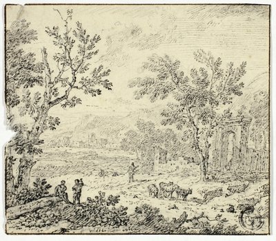 Landskap med getter, getter och ruiner av Jan van Huysum