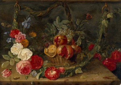 Dekorativ stillebenskomposition med fruktkorg, mitten av 1600-talet av Jan van Kessel