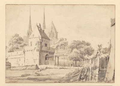 Utsikt över Bergpoort och Bergkerk i Deventer av Jan van Kessel