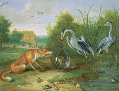Hägern och räven, 1661 (olja på koppar) av Jan van Kessel the Elder