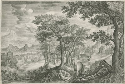 Bergslandskap med den barmhärtige samariten av Jan van Londerseel