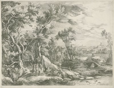 Landskap med Abraham som ber de tre änglarna att skona Sodom av Jan van Londerseel
