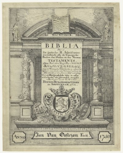 Titelsida till en bibel från 1721 av Jan van Oosterom