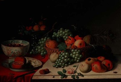 En korg med vindruvor och äpplen av Jan van Os