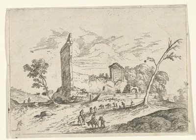 Landskap med romerska ruiner och åsneherdar av Jan van Ossenbeeck (attributed to)