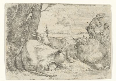 Tre kor och två herdar av Jan van Ossenbeeck