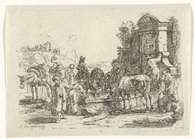 Dricker boskap vid en brunn av Jan van Ossenbeeck