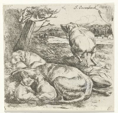 Tike med valpar av Jan van Ossenbeeck