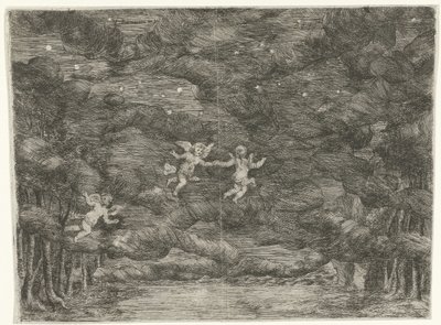 Scendekor med änglar på natthimlen av Jan van Ossenbeeck