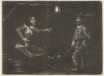 Nattvy med fiskhandlare och en kissande man av Jan van Somer