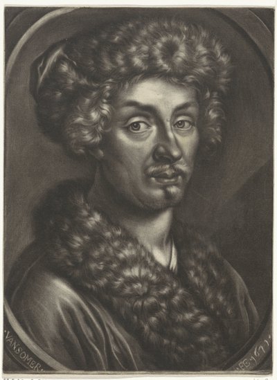 Porträtt av en man med en pälsmössa av Jan van Somer