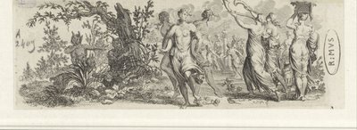 Dansande nymfer bevakade av satyrer av Jan van Vianen