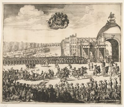 Kung Vilhelm III:s inträde i Haag, 1691 På Blyde, mycket önskat, och först Royal Inhalingh av William III, kung av England, Skottland, Vranckryck och Yerlandt, etc. Binnen Haag den 5 februari, i den Jaere 1691 (titel på av Jan van Vianen