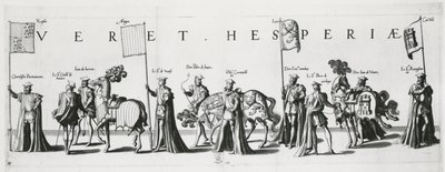 Kastiliens och Leons vapen vid kejsar Karl Vs begravningsprocession 1559 av Jan van and Doetechum Doetechum the elder