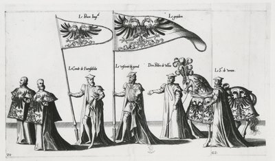 Imperial banderoll vid begravningsprocessen av kejsar Karl V av Jan van and Doetechum Lucas van and Bol Hans Doetechum the elder