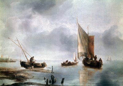 Ett litet fartyg i lätt luft, och ett annat i land, ca 1650-1660, av Jan van de Cappelle (1624-ca 1679), olja på duk, 34, 8x48 av Jan van de Capelle or Cappelle