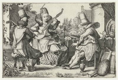 Elegant företag som gör musik i en trädgård av Jan van de Velde (II)