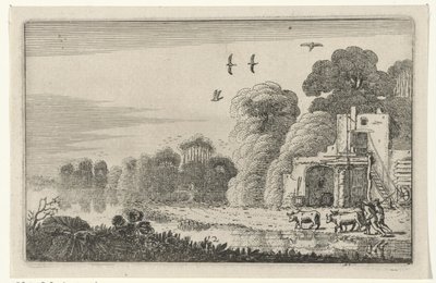 Figuren met koeien bij een ruïne Ruiner (serietitel) (serietitel) av Jan van de Velde (II)
