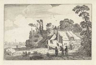 Figurer på en landsväg vid en gård Landskap (serietitel) Amenissimae aliquot requculae (serietitel) av Jan van de Velde (II)