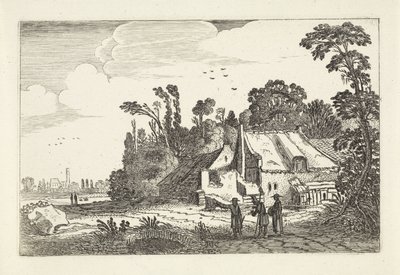 Figurer på en landsväg vid en gård Landskap (serietitel) Amenissimae aliquot requculae (serietitel) av Jan van de Velde (II)