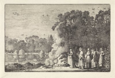 Landskap med Merkurius och Herse Landskap (serietitel) Amenissimae aliquot requculae (serietitel) av Jan van de Velde (II)