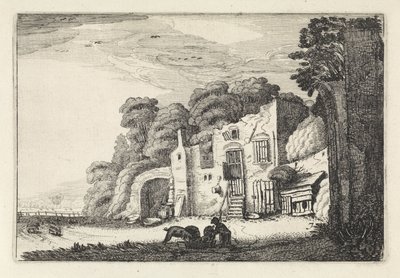 Landskap med den förlorade sonen med grisarna Landskap (serietitel) Amenissimae aliquot requculae (serietitel) av Jan van de Velde (II)