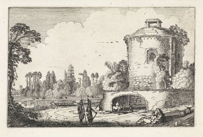 Landskap med ett runt torn Landskap (serietitel) Amenissimae aliquot requculae (serietitel) av Jan van de Velde (II)