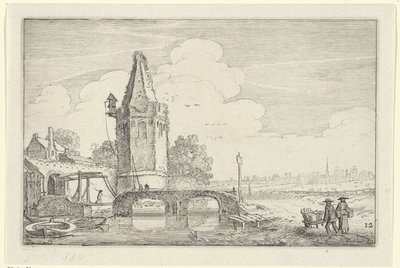 Landskap med ett torn och en bro över floden Niers Landskap (serietitel) Amenissimae aliquot requculae (serietitel) av Jan van de Velde (II)
