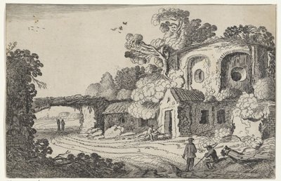 Landschap met oude burcht Ruiner i landskap (serietitel) Forntida ruiner och några av de vackraste regionerna (serietitel) av Jan van de Velde (II)