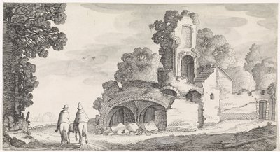 Landskap med ruin och två ryttare Playsante landskap och roliga ansikten (serietitel) av Jan van de Velde (II)