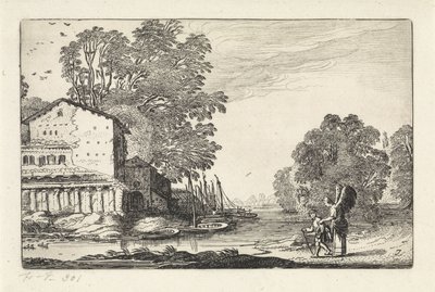 Tobias och ängeln i ett landskap med en ruin Landskap (serietitel) Amenissimae aliquot requculae (serietitel) av Jan van de Velde (II)