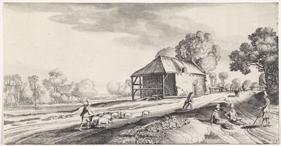 Väggaffel vid en vattenkvarn Playsante landskap och roliga ansikten (serietitel) av Jan van de Velde (II)