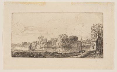 Ett litet kapell vid en damm, från Six Landscapes av Jan van de Velde II