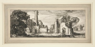 Landskap med ett slott i ruiner av Jan van de Velde II