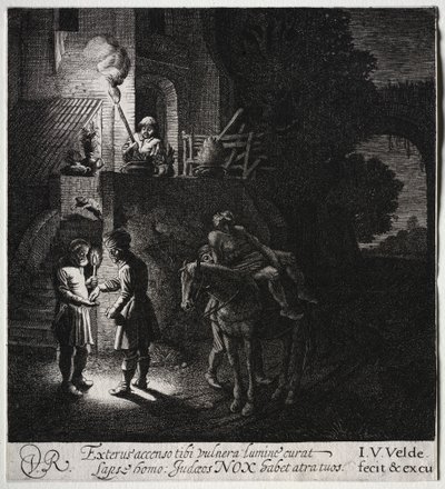 Den barmhärtige samariten betalar gästgivaren av Jan van de Velde II