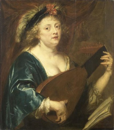 Franska:  Femme jouant du luth Porträtt av en kvinna som spelar luta av Jan van den Hoecke