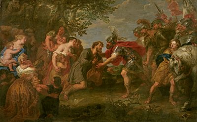 Jakob träffar sin bror Esau (olja på duk) av Jan van den Hoecke