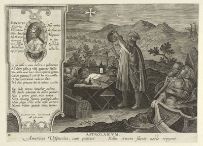 Amerigo Vespucci Upptäck södra korset med en astrolabium, från Nova Reperta, pub. 1600 (gravyr) av Jan van der Straet