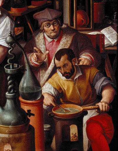 Alkemistens laboratorium, detalj av Jan van der Straet