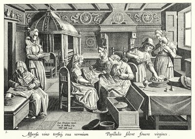 Hantering av silkesmaskens ägg (gravyr) av Jan van der Straet