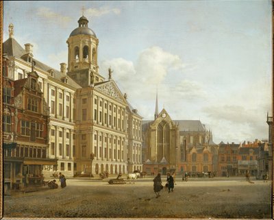 Dam Street och det nya stadshuset i Amsterdam, Nederländerna ... av Jan van der (manner of) Heyden