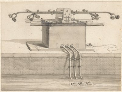 Dubbel sugpump framför brandslangen av Jan van der Heyden
