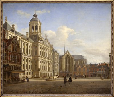 Dammen med det nya stadshuset i Amsterdam av Jan van der Heyden