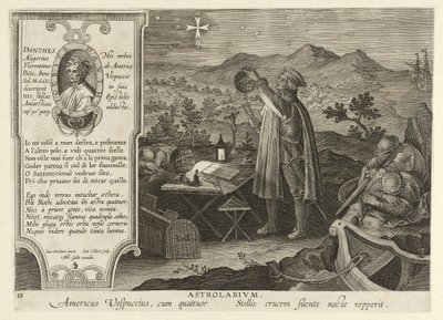 Amerigo Vespucci Upptäcker södra korset med en Astrolabe, pub. 1600. av Jan van der Straet