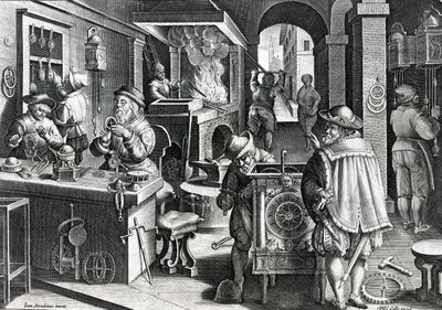 Horologia Ferrea, platta 5 från "Nova Reperta", graverad av Philip Galle, ca 1580-1605 av Jan van der Straet