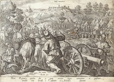 Slaget vid Mons Regionis, tavla från "The History of the Medici", graverad av Philip Galle (1537-1612), ca 1583 av Jan van der Straet