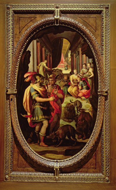 Ulysses, Mercury and Circe, 1570 (olja på skiffer) av Jan van der Straet