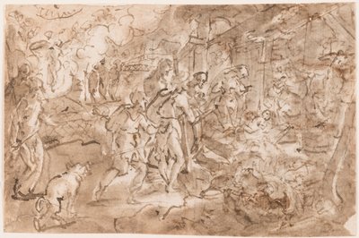 Tillbedjan av herdarna av Jan van der Straet, called Stradanus