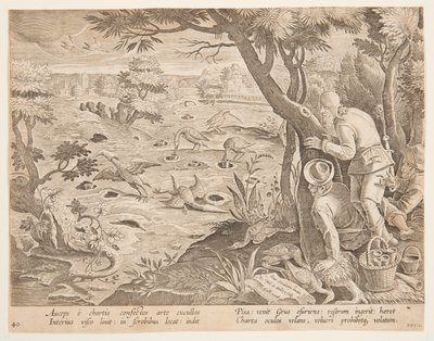 Tranjakt med kottar, skylt 28 i Hunts of Game, Birds and Fish-serien av Jan van der Straet, called Stradanus